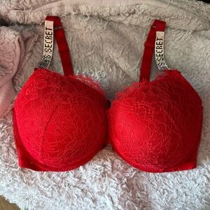 Victoria's Secret Scarlet Lace Bra with Embellished Straps NWT